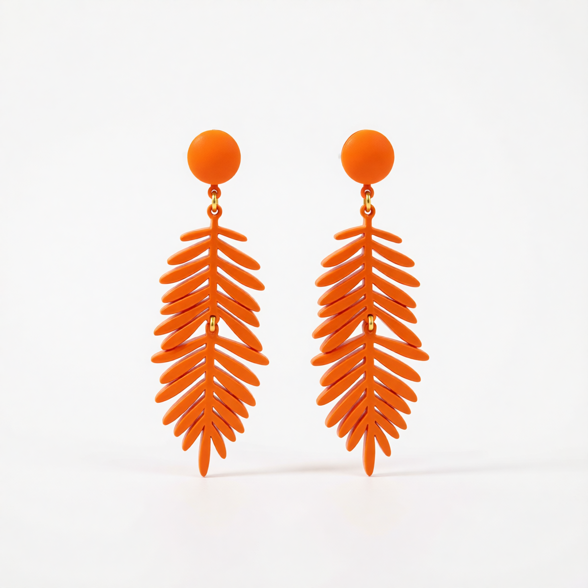 Orange Enamel & 18K Gold-Plated Leaves Drop Earrings