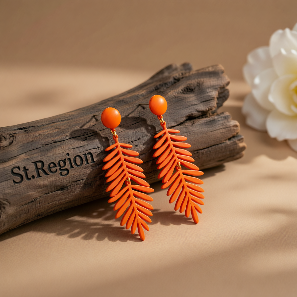 Orange Enamel & 18K Gold-Plated Leaves Drop Earrings