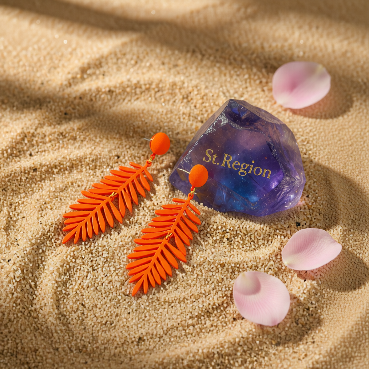 Orange Enamel & 18K Gold-Plated Leaves Drop Earrings