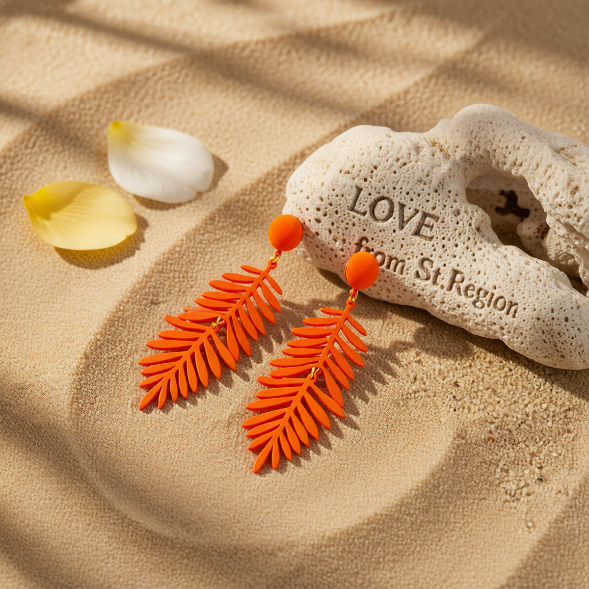Orange Enamel & 18K Gold-Plated Leaves Drop Earrings