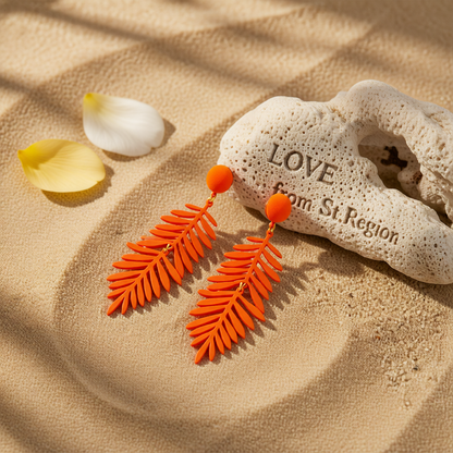 Orange Enamel & 18K Gold-Plated Leaves Drop Earrings