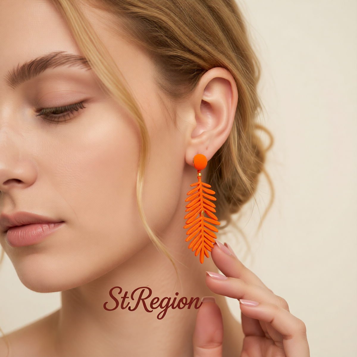 Orange Enamel & 18K Gold-Plated Leaves Drop Earrings