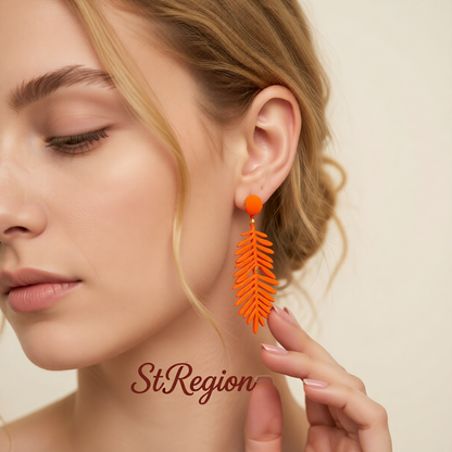 Orange Enamel & 18K Gold-Plated Leaves Drop Earrings