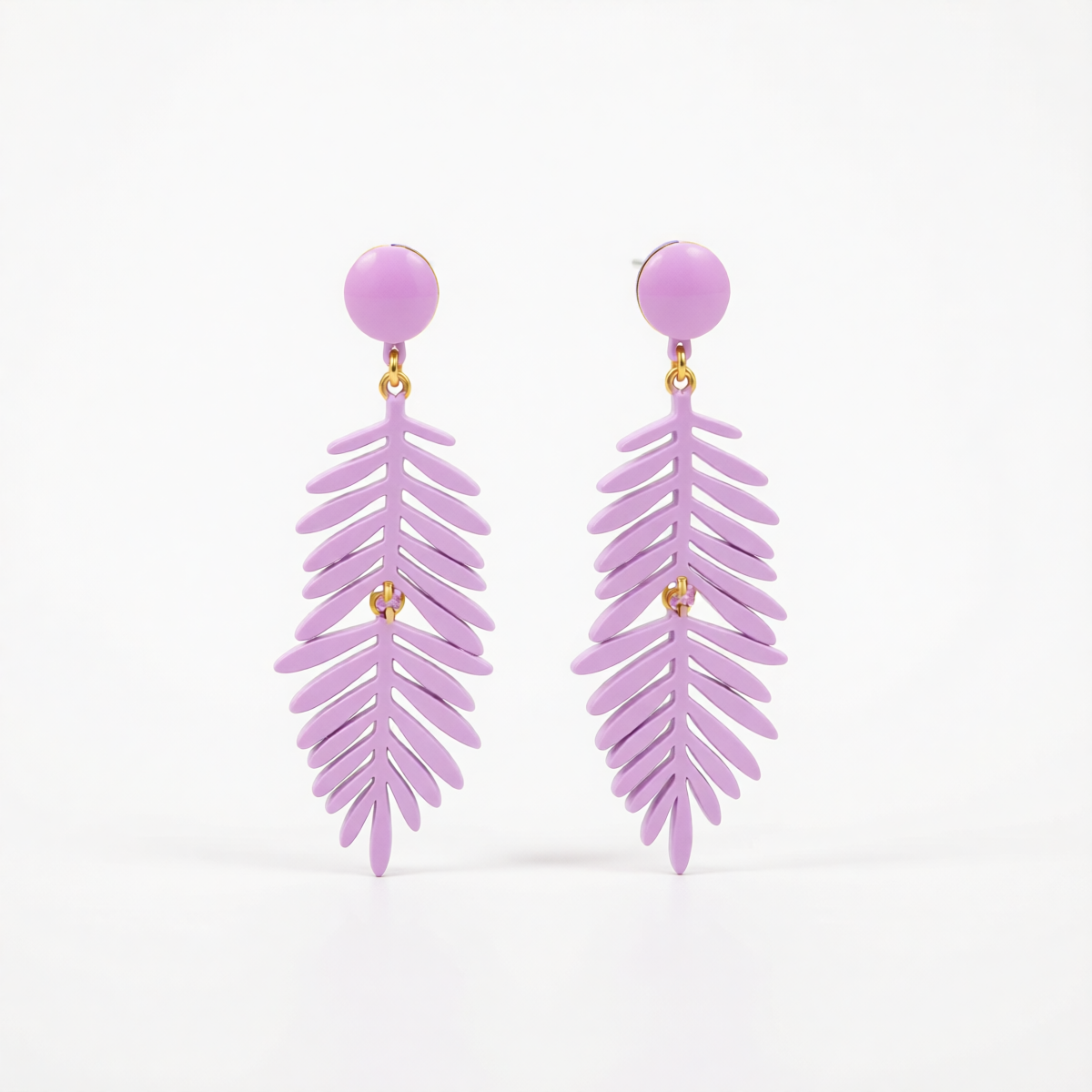 Purple Enamel & 18K Gold-Plated Leaves Drop Earrings