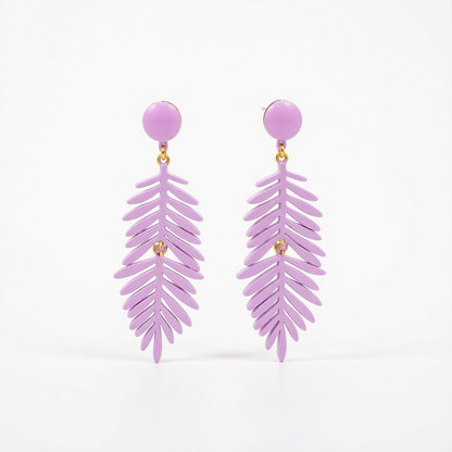 Purple Enamel & 18K Gold-Plated Leaves Drop Earrings