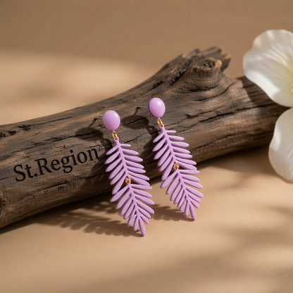 Purple Enamel & 18K Gold-Plated Leaves Drop Earrings