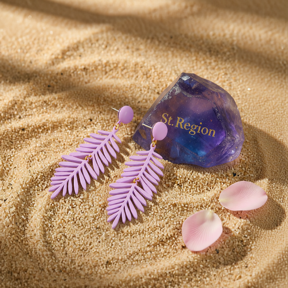 Purple Enamel & 18K Gold-Plated Leaves Drop Earrings