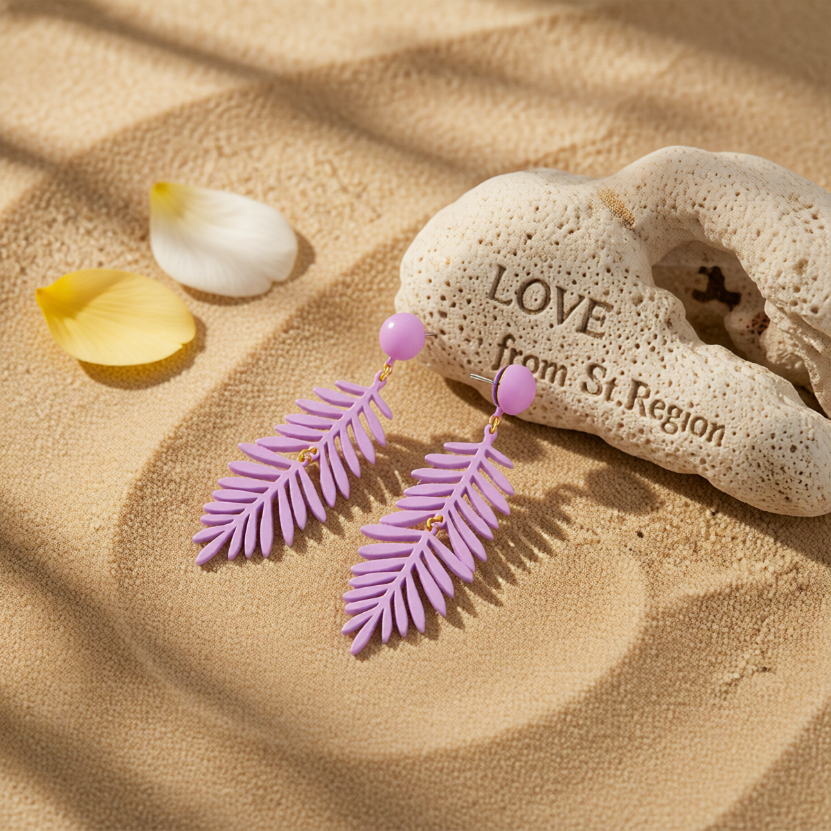 Purple Enamel & 18K Gold-Plated Leaves Drop Earrings