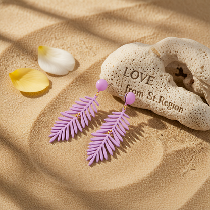 Purple Enamel & 18K Gold-Plated Leaves Drop Earrings