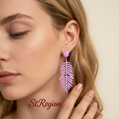Purple Enamel & 18K Gold-Plated Leaves Drop Earrings