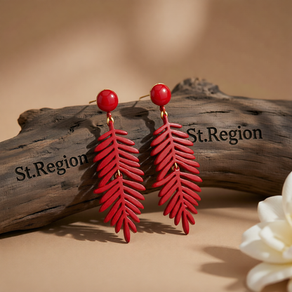 Red Enamel & 18K Gold-Plated Leaves Drop Earrings