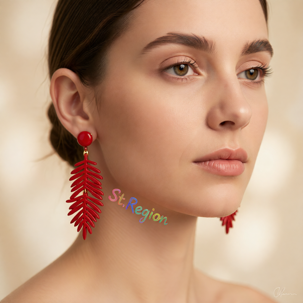 Red Enamel & 18K Gold-Plated Leaves Drop Earrings