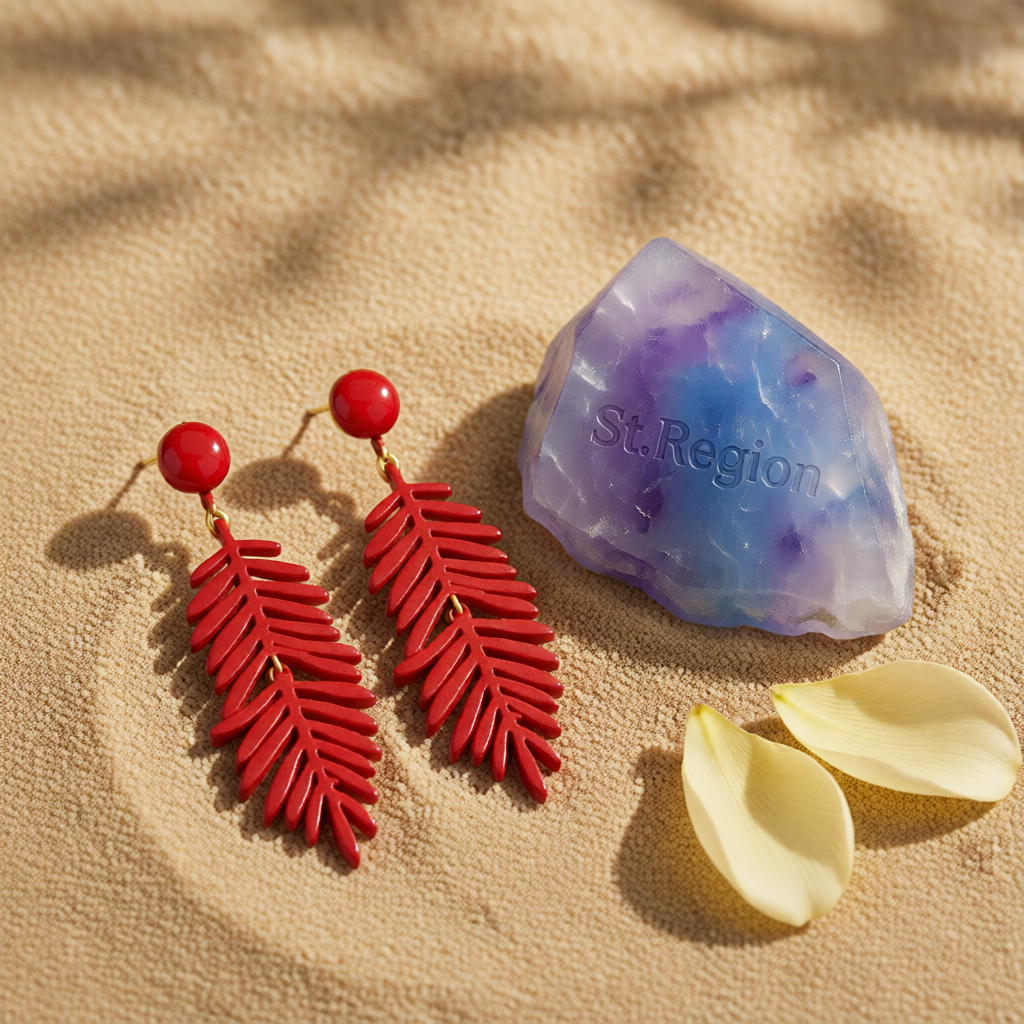 Red Enamel & 18K Gold-Plated Leaves Drop Earrings