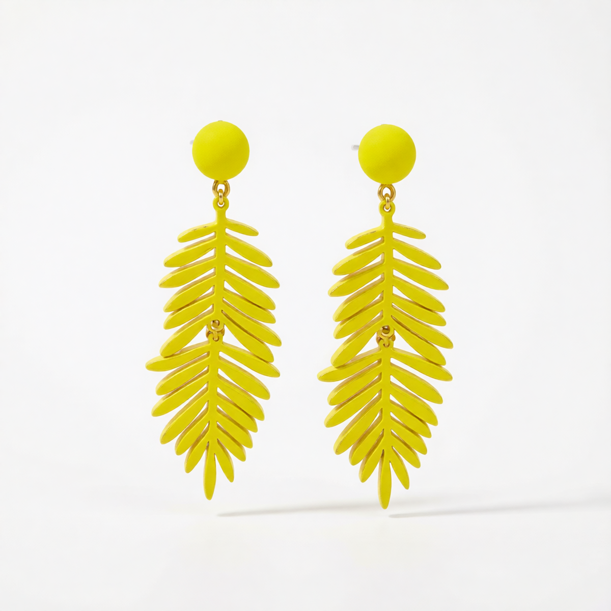 Yellow Enamel & 18K Gold-Plated Leaves Drop Earrings