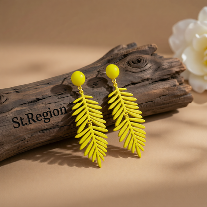 Yellow Enamel & 18K Gold-Plated Leaves Drop Earrings