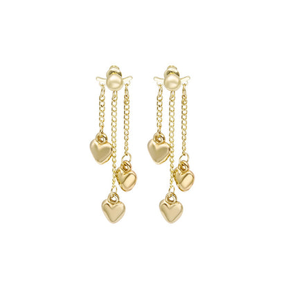 18K Gold-Plated Heart Tassel Drop Earrings, gold drop earrings for women, vintage-inspired design, styled look