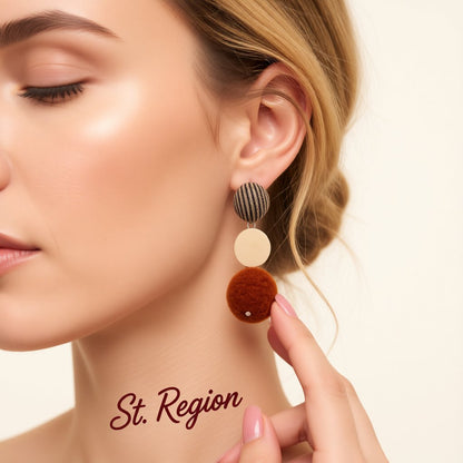 Brown Multicolor Wood and Polyster Silver-Plated Drop Earrings, silver drop earrings for women, styled look