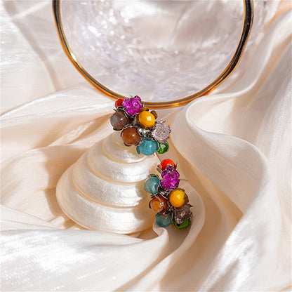 Blue and Yellow Multicolor Floral Bead Stud Earrings, stud earrings for women, everyday style, detail close-up