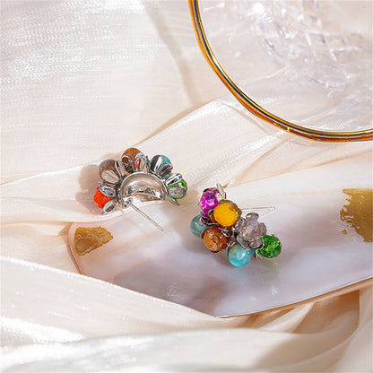 Blue and Yellow Multicolor Floral Bead Stud Earrings, stud earrings for women, everyday style, lifestyle look