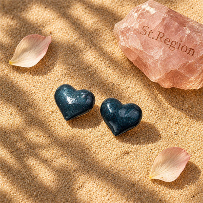Blue Enamel and 18K Gold-Plated Heart Stud Earrings, gold stud earrings for women, everyday style, detail close-up