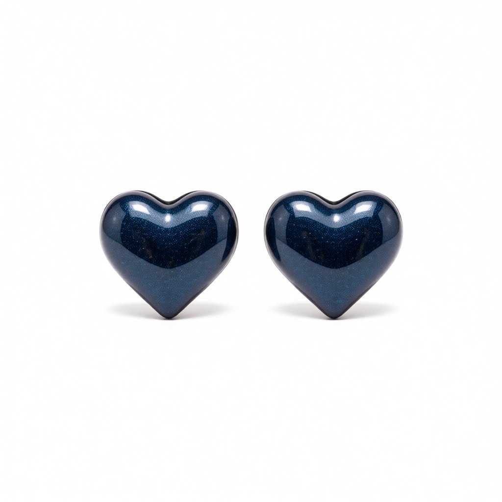 Blue Enamel and 18K Gold-Plated Heart Stud Earrings, gold stud earrings for women, everyday style, side view