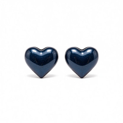 Blue Enamel and 18K Gold-Plated Heart Stud Earrings, gold stud earrings for women, everyday style, side view