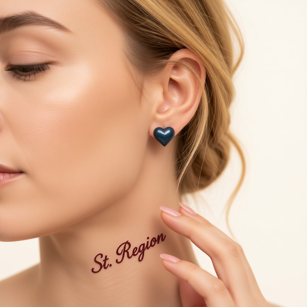 Blue Enamel and 18K Gold-Plated Heart Stud Earrings, gold stud earrings for women, everyday style, styled look