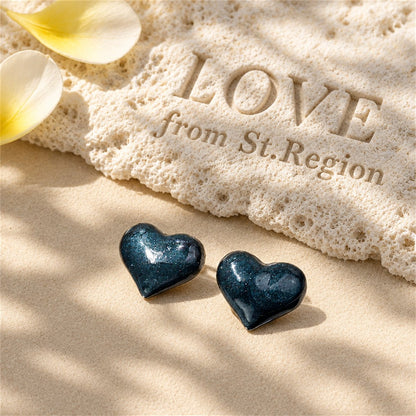 Blue Enamel and 18K Gold-Plated Heart Stud Earrings, gold stud earrings for women, everyday style, lifestyle look