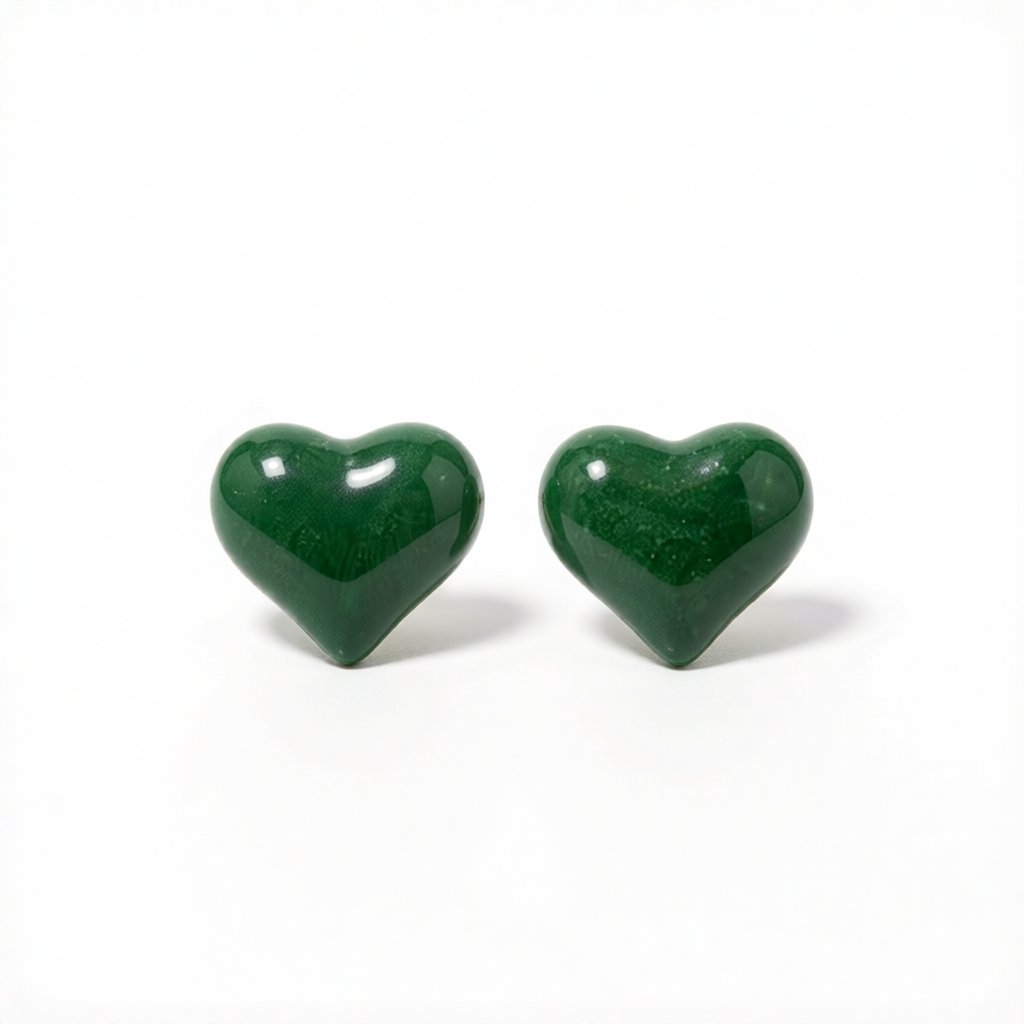 Green Enamel and 18K Gold-Plated Heart Stud Earrings, gold stud earrings for women, dainty minimalist design, side view