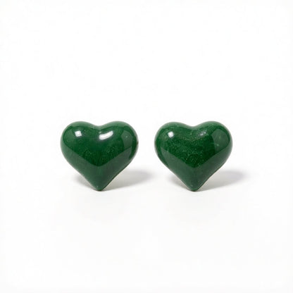 Green Enamel and 18K Gold-Plated Heart Stud Earrings, gold stud earrings for women, dainty minimalist design, side view