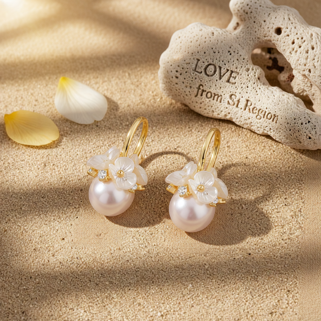 Pearl & Cubic Zirconia Flower Huggie Earrings