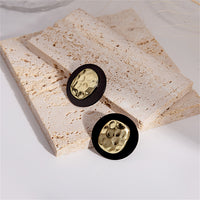 Black Enamel & 18k Gold-Plated Hammered Round Stud Earrings