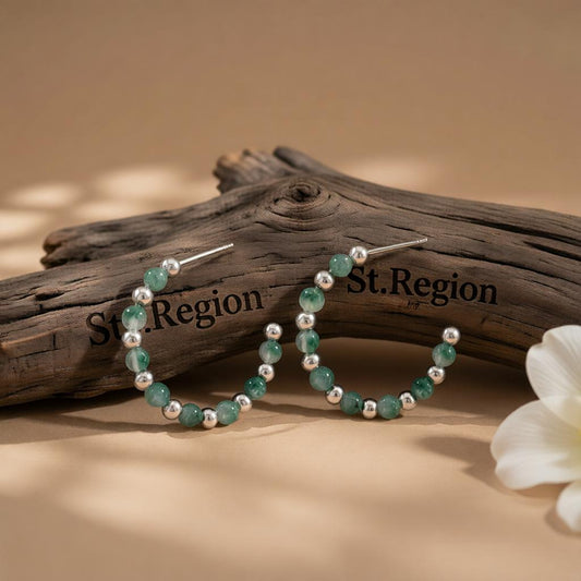 Quartz & Silver-Plated Beaded Hoop Earrings