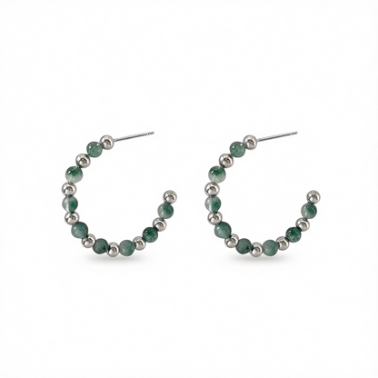 Quartz & Silver-Plated Beaded Hoop Earrings
