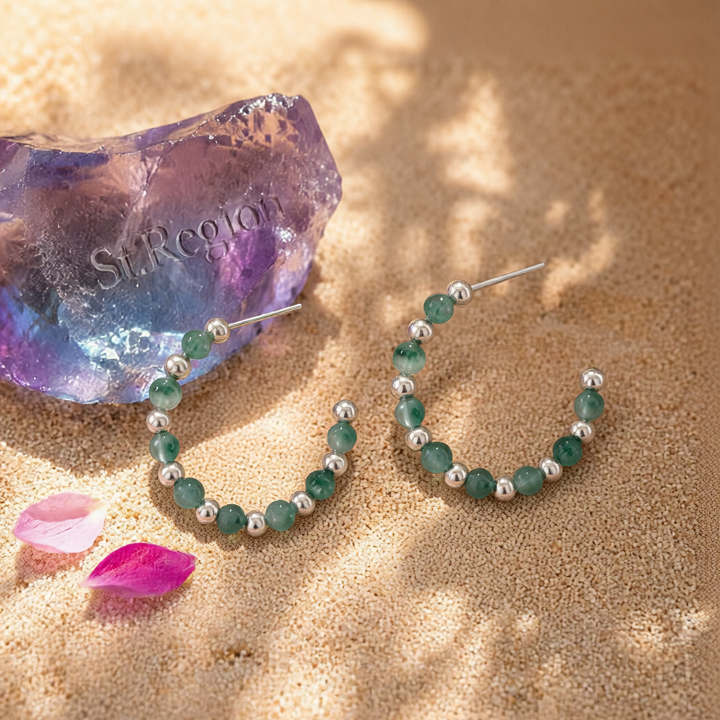 Quartz & Silver-Plated Beaded Hoop Earrings