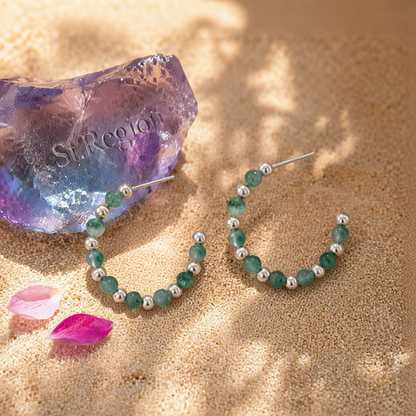 Quartz & Silver-Plated Beaded Hoop Earrings