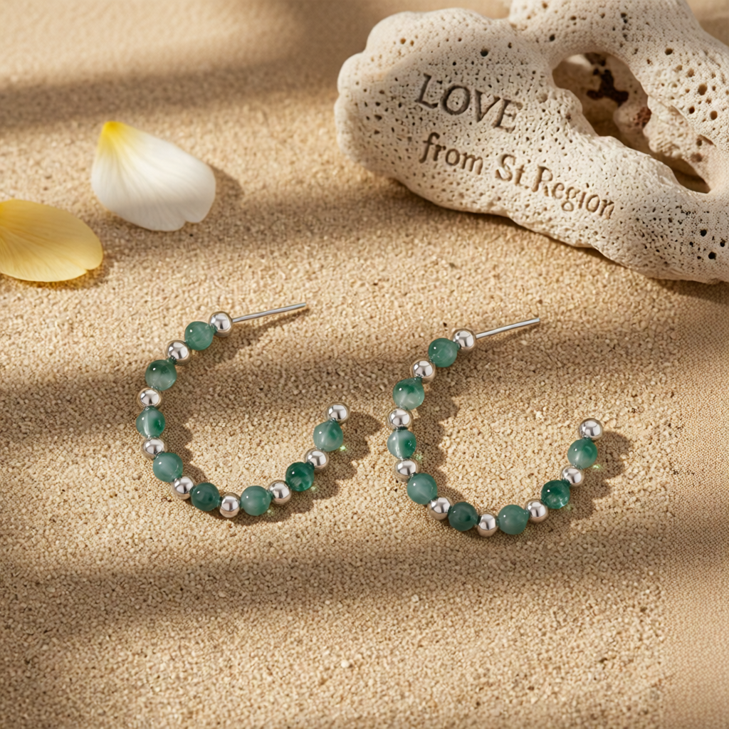 Quartz & Silver-Plated Beaded Hoop Earrings