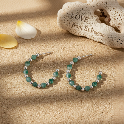 Quartz & Silver-Plated Beaded Hoop Earrings