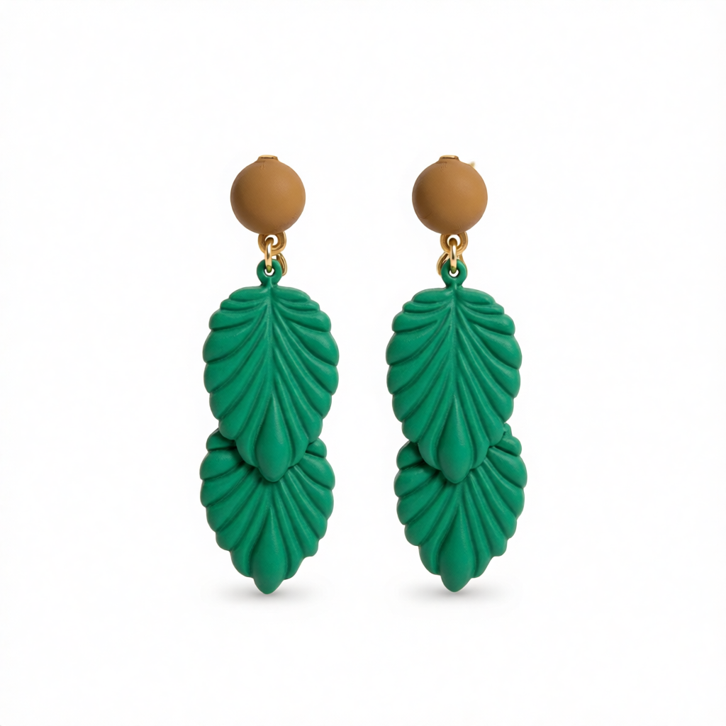 Green Enamel & 18K Gold-Plated Leaves Drop Earrings
