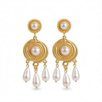 Pearl and 18K Gold-Plated Tassel Drop Earrings, gold drop earrings for women, vintage-inspired design, side view