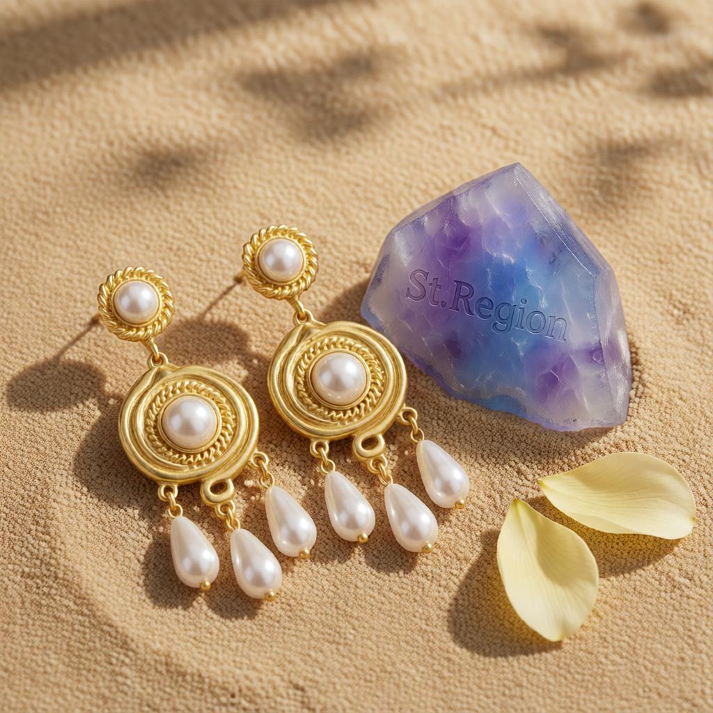 Pearl and 18K Gold-Plated Tassel Drop Earrings, gold drop earrings for women, vintage-inspired design, detail close-up