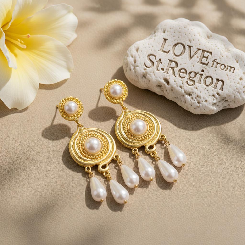 Pearl and 18K Gold-Plated Tassel Drop Earrings, gold drop earrings for women, vintage-inspired design, lifestyle look