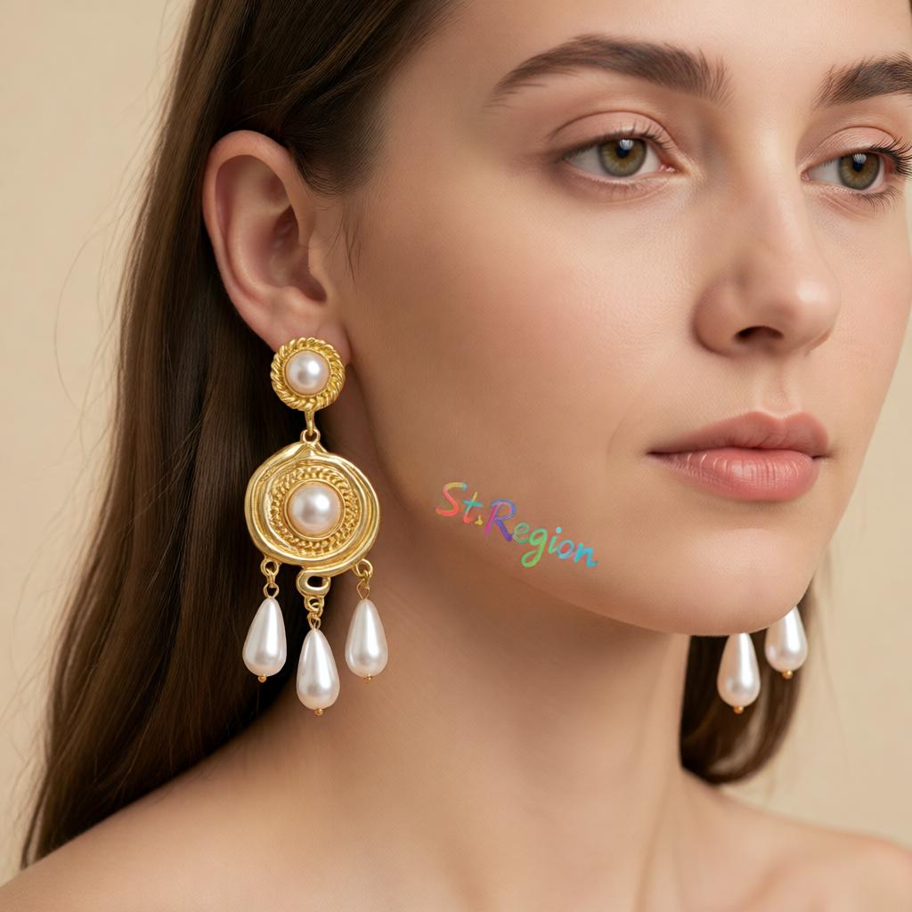 Pearl and 18K Gold-Plated Tassel Drop Earrings, gold drop earrings for women, vintage-inspired design, styled look