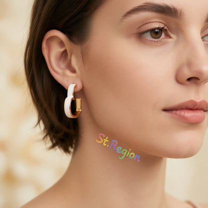 White Enamel and 18K Gold-Plated Heart Huggie Earrings, gold huggie earrings, everyday style, styled look