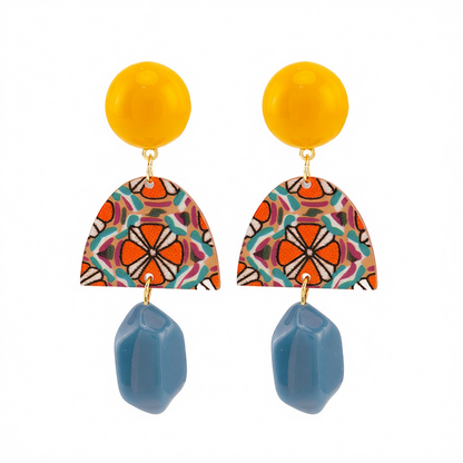 Yellow & Blue Resin Geometric Drop Earrings