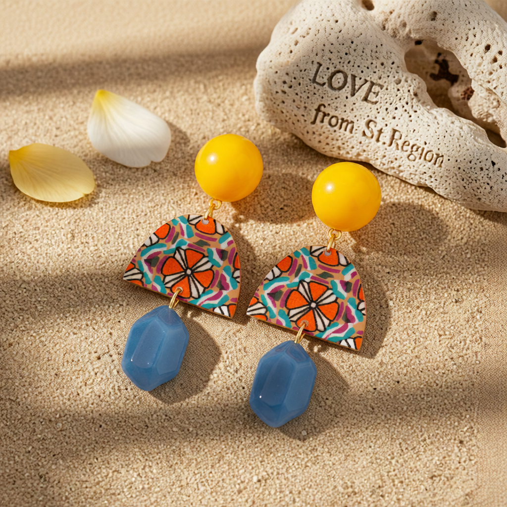 Yellow & Blue Resin Geometric Drop Earrings
