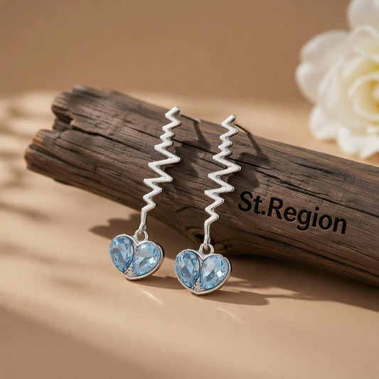 Blue Crystal & Silver-Plated Pulse Heartbeat Drop Earrings