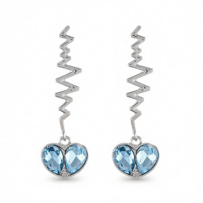 Blue Crystal and Silver-Plated Pulse Heartbeat Drop Earrings, silver drop earrings for women, side view