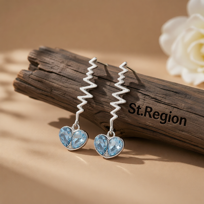 Blue Crystal & Silver-Plated Pulse Heartbeat Drop Earrings