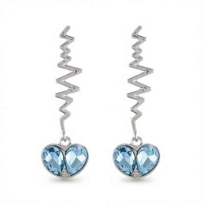 Blue Crystal & Silver-Plated Pulse Heartbeat Drop Earrings